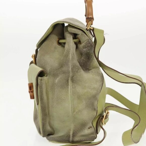 GUCCI Bamboo Backpack Suede Green Gold main image 14